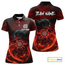 Load image into Gallery viewer, Double Dragon Red &amp; Blue Flaming Dartboard Custom Polo Darts Shirt For Women Dart Gifts NYN2009