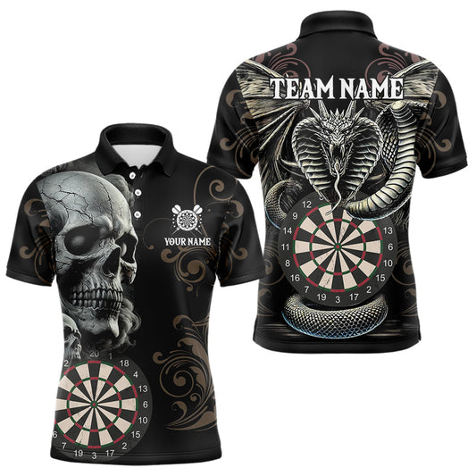 Personalized Grey Skull Dragon Polo & Quarter-Zip Dart Shirts For Men, Custom Dart Jerseys NYN0012