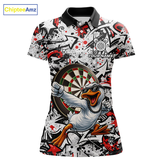 Personalized White & Red Graffiti Darts Women Polo & 1/4-Zip Dart Shirt Funny Duck Dart Team Jerseys NYN2901