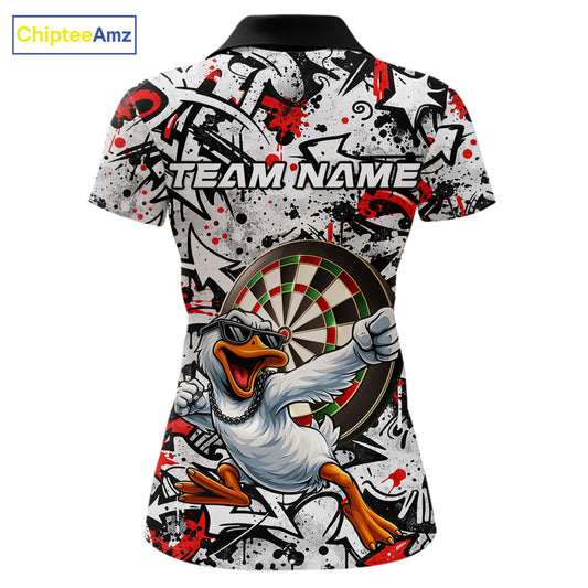 Personalized White & Red Graffiti Darts Women Polo & 1/4-Zip Dart Shirt Funny Duck Dart Team Jerseys NYN2901