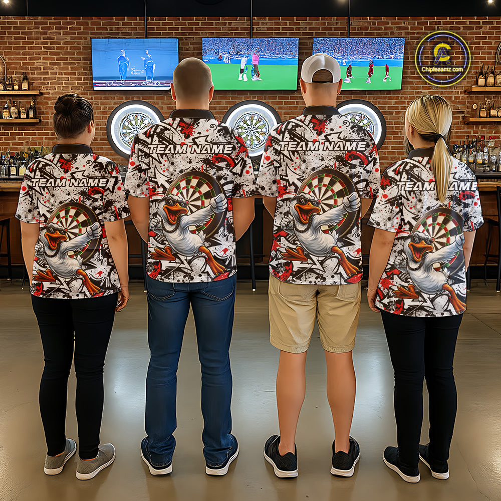 Personalized White & Red Graffiti Darts Men Polo & 1/4-Zip Dart Shirt Funny Duck Dart Team Jerseys NYN2901