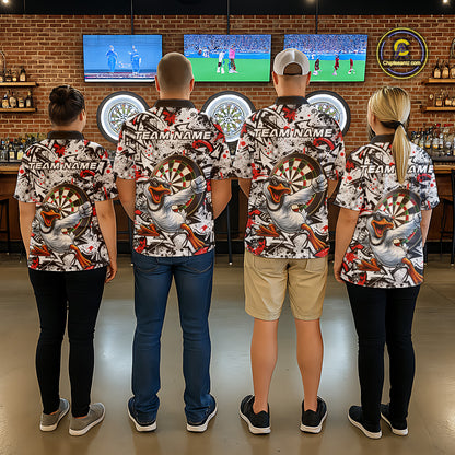 Personalized White & Red Graffiti Darts Men Polo & 1/4-Zip Dart Shirt Funny Duck Dart Team Jerseys NYN2901