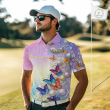 Load image into Gallery viewer, Colorful Butterfly Mens Golf Polo Shirt Custom Name Floral Watercolor Golf Shirts NYN2905
