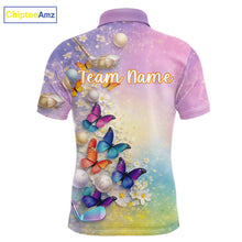 Load image into Gallery viewer, Colorful Butterfly Mens Golf Polo Shirt Custom Name Floral Watercolor Golf Shirts NYN2905