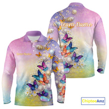 Load image into Gallery viewer, Colorful Butterfly Mens Golf Polo Shirt Custom Name Floral Watercolor Golf Shirts NYN2905