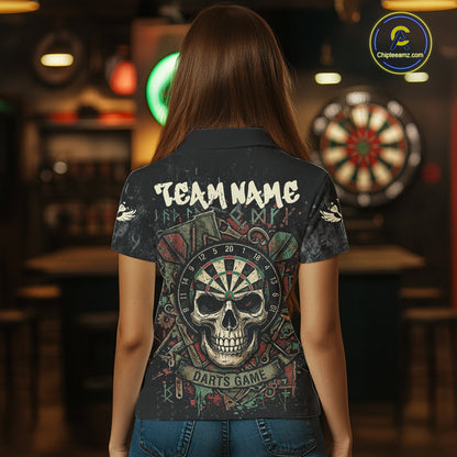 Graffiti Grunge Skull Darts Shirt For Women Custom Name & Team Skull Dart Outfits Jerseys NYN3115
