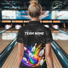 Load image into Gallery viewer, Rainbow Splatter Bowling Ball &amp; Pins Shirt For Women Custom Colorful Paint Bowling Team Outfits NYN3283