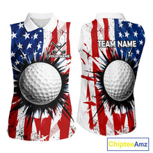 Load image into Gallery viewer, Women's patriotic grunge American flag golf polo shirt, custom UPF golf shirt, golf team apparel, USA golf clothing