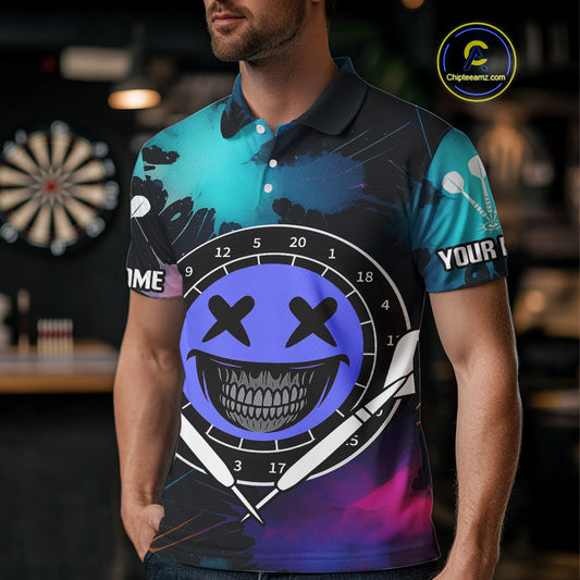 Smile Face Dartboard Custom Funny Colorful Men's Dart Polo Shirts, Dart Team Jerseys NYN0790