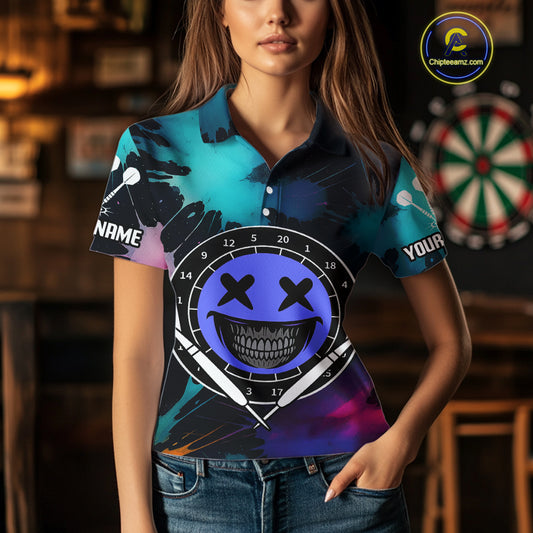 Smile Face Dartboard Custom Funny Colorful Women's Dart Polo Shirts, Dart Team Jerseys NYN0790
