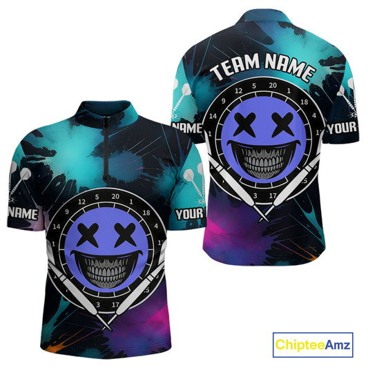 Smile Face Dartboard Custom Funny Colorful Men's Dart 1/4-Zip Shirts, Dart Team Jerseys NYN0790