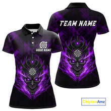 Load image into Gallery viewer, Purple Skull Lightning Thunder Grunge Dartboard Custom Women Polo Darts Shirt Dart Gifts NYN2015