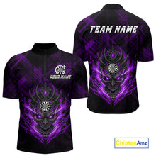 Load image into Gallery viewer, Purple Skull Lightning Thunder Grunge Dartboard Custom Men Quarter-Zip Darts Shirt Dart Gifts NYN2015
