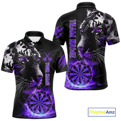 Purple Horror Tiger Fire Flame Dartboard Custom Men Darts Polo League Shirts Dart Jerseys NYN2247