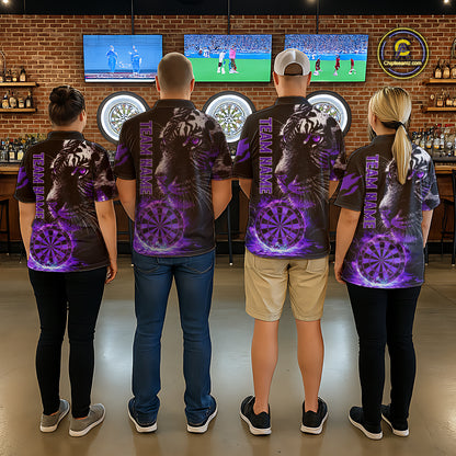 Purple Horror Tiger Fire Flame Dartboard Custom Men Darts Polo League Shirts Dart Jerseys NYN2247