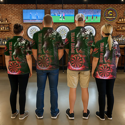Red Horror Tiger Fire Flame Dartboard Custom Men Darts Quarter-Zip League Shirts Dart Jerseys NYN2248