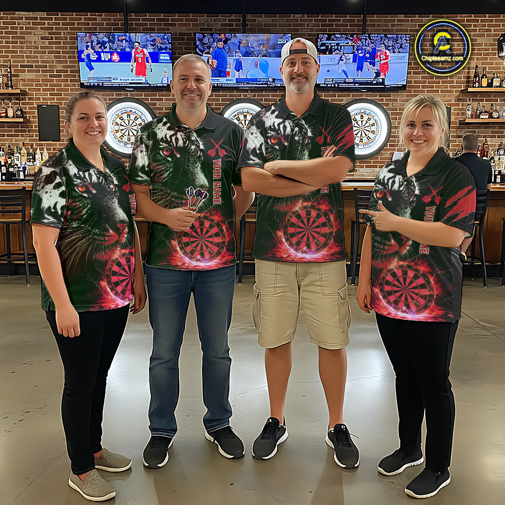 Red Horror Tiger Fire Flame Dartboard Custom Men Darts Quarter-Zip League Shirts Dart Jerseys NYN2248
