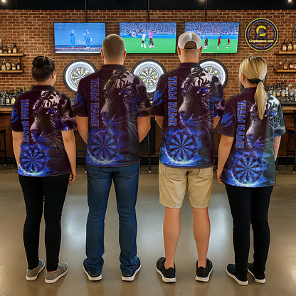 Blue Horror Tiger Fire Flame Dartboard Custom Men Darts Quarter-Zip League Shirts Dart Jerseys NYN2249