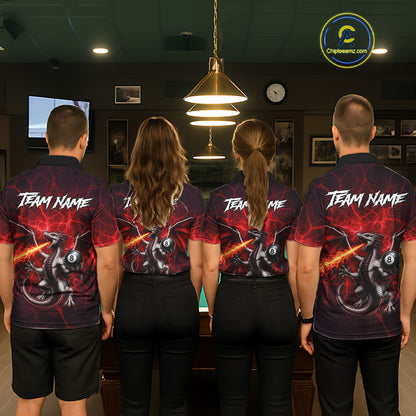 Custom Red Flaming Dragon 8 Ball Billiard Polo Shirts For Women, Dragon Billiard Tournament Team Shirt NYN3289