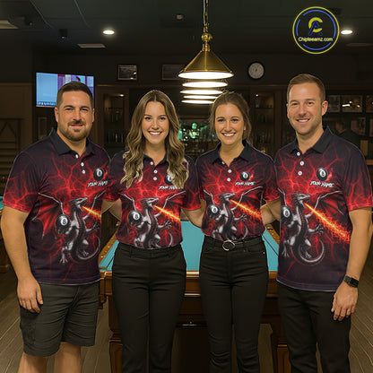 Custom Red Flaming Dragon 8 Ball Billiard Polo Shirts For Women, Dragon Billiard Tournament Team Shirt NYN3289