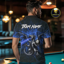 Load image into Gallery viewer, Custom Blue Flaming Dragon 8 Ball Billiard Polo Shirts For Men, Dragon Billiard Tournament Team Shirt NYN3290