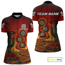 Load image into Gallery viewer, Custom Cactus Sombrero Skull Smoke Flames Dartboard Women Quarter-Zip Dart Shirt Dart Gifts NYN2030