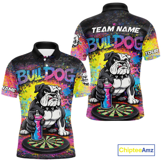 Custom Funny Bulldog Colorful Paint Men Darts Polo League Shirts Splash Dart Team Jerseys NYN2253