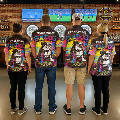 Custom Funny Bulldog Colorful Paint Women Darts Polo League Shirts Splash Dart Team Jerseys NYN2253