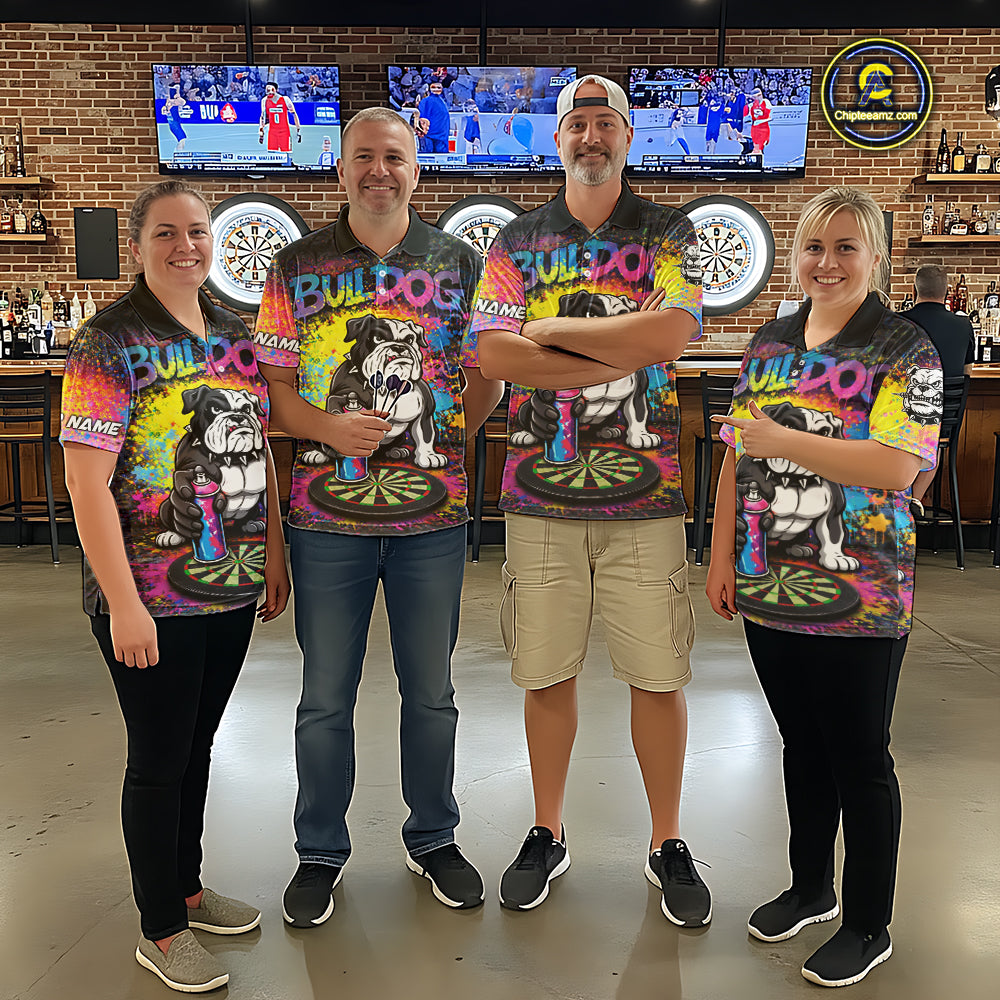 Custom Funny Bulldog Colorful Paint Women Darts Polo League Shirts Splash Dart Team Jerseys NYN2253