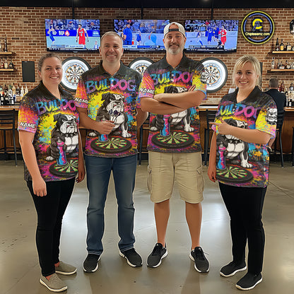 Custom Funny Bulldog Colorful Paint Women Darts Polo League Shirts Splash Dart Team Jerseys NYN2253