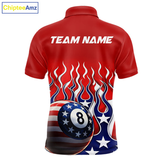 Custom Fire Flame US Flag Pool 8 Ball Men's Billiard Shirt Patriotic Billiard Team Attire NYN2545