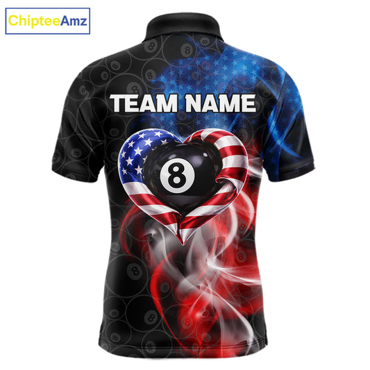 Heart US Flag Pool 8 Ball Men's Billiard Shirt Custom Couple Patriotic Billiard Attire NYN2549