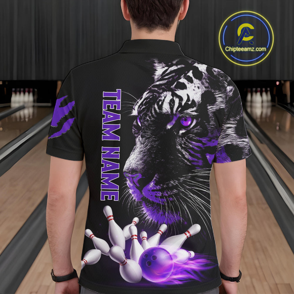 Personalized Horror Tiger Bowling Shirts For Men Purple Flaming Tiger Team Bowling Jerseys NYN3131
