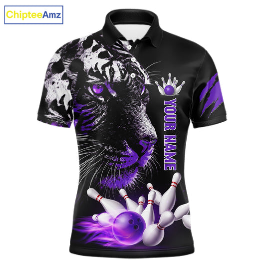 Personalized Horror Tiger Bowling Shirts For Men Purple Flaming Tiger Team Bowling Jerseys NYN3131