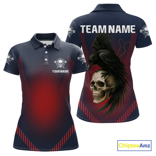 Dark Crow And Skull Dart Team Shirt For Women - Name Personalization Darts Jersey NYN0347