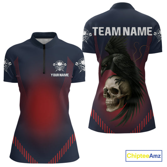 Dark Crow And Skull Dart Team Shirt For Women - Name Personalization Darts Jersey NYN0347