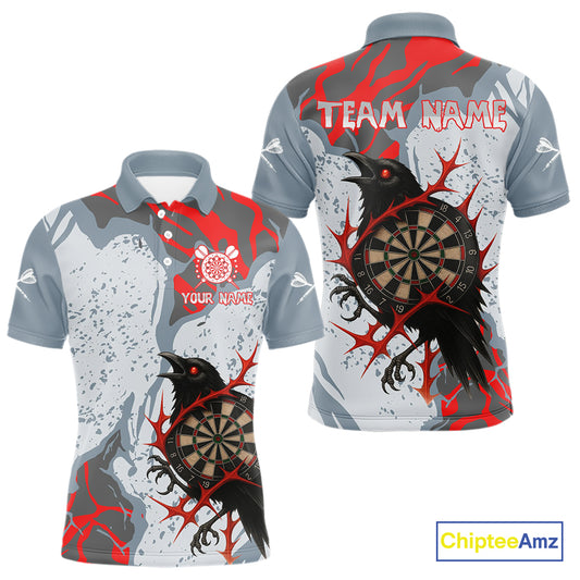 Gray And Red Raven Darts Shirt For Men - Custom Team Name - Unique Dartboard NYN0349