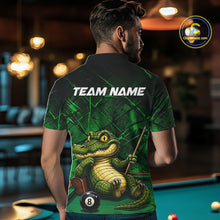 Load image into Gallery viewer, Funny Crocodile 8 Ball Pool Billiard Shirts For Men Custom Green Grunge Billiard Polo &amp; 1/4-Zip Jersey NYN3313