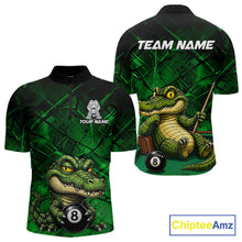 Load image into Gallery viewer, Funny crocodile 8 ball billiard 1/4-zip shirt for men green grunge pool jersey