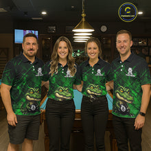 Load image into Gallery viewer, Funny Crocodile 8 Ball Pool Billiard Shirts For Men Custom Green Grunge Billiard Polo &amp; 1/4-Zip Jersey NYN3313