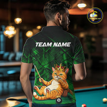 Load image into Gallery viewer, Funny Cat Crown 8 Ball Pool Billiard Shirts For Men Custom Green Grunge Billiard Polo &amp; 1/4-Zip Jersey NYN3314