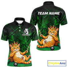 Load image into Gallery viewer, Funny cat crown 8 ball billiard 1/4-zip shirt for men green grunge pool jersey