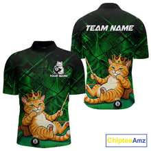 Load image into Gallery viewer, Funny Cat Crown 8 Ball Pool Billiard Shirts For Men Custom Green Grunge Billiard Polo &amp; 1/4-Zip Jersey NYN3314