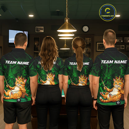 Funny Cat Crown 8 Ball Pool Billiard Shirts For Women Custom Green Grunge Billiard Polo & 1/4-Zip Jersey NYN3314