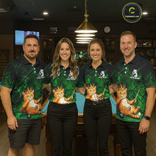 Load image into Gallery viewer, Funny Cat Crown 8 Ball Pool Billiard Shirts For Men Custom Green Grunge Billiard Polo &amp; 1/4-Zip Jersey NYN3314