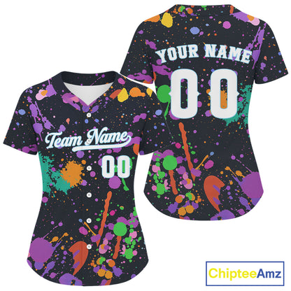 Custom Funny Baseball Jersey For Women Personalized Splashed Colorful Youth Baseball Jerseys NYN1185