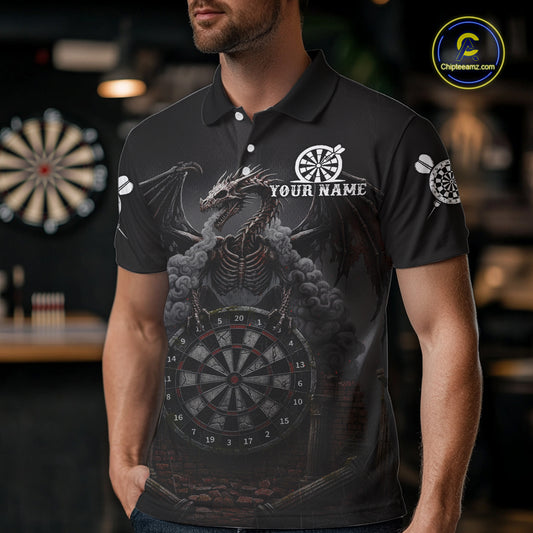 Skeleton Dragon Grey Smokes Cracked Darts League Shirt Custom Dragon Men Darts Jersey NYN2039