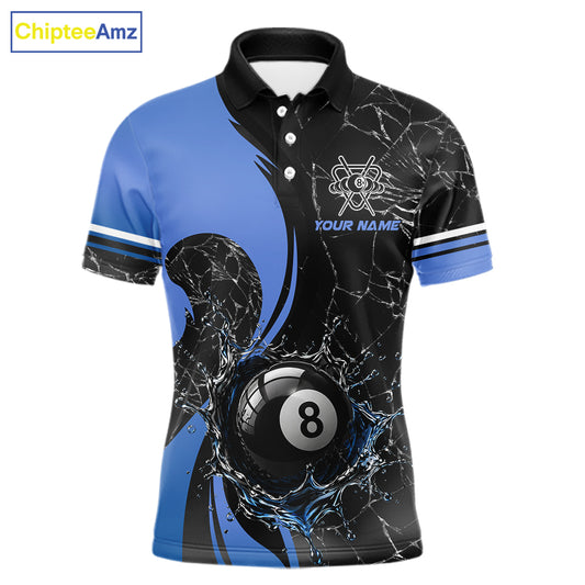Blue Watering 8 Ball Pool Billiard Shirts For Men Custom Broken Glass Billiard Team Jersey NYN3136