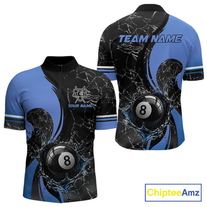 Blue Watering 8 Ball Pool Billiard Shirts For Men Custom Broken Glass Billiard Team Jersey NYN3136