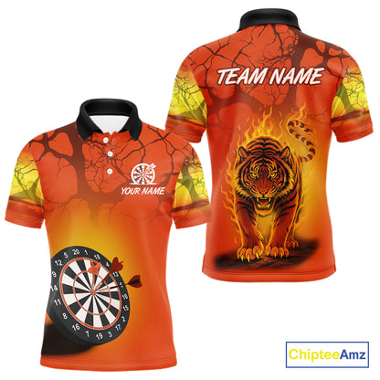 Flaming Tiger Orange Pattern Dartboard Darts Shirt For Men - Custom Name NYN0357